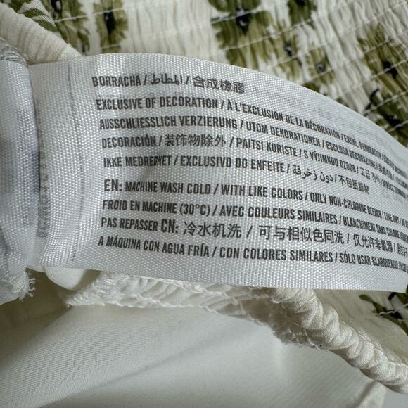 Abercrombie & Fitch Top Womens S Floral Puff Sleeve Crop Green White Crinkle - Picture 12 of 16